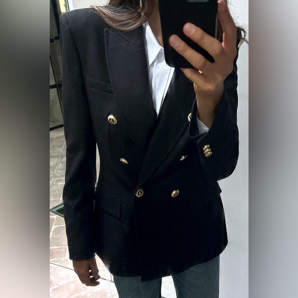 🔥NWT ZARA🔥Tailored Double Breasted Black Blazer - Picture 9 of 12